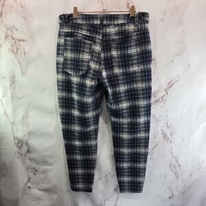 Youngla Pants Mens 32 X 28 Blue Gray Plaid Slim Crop Tapered Business